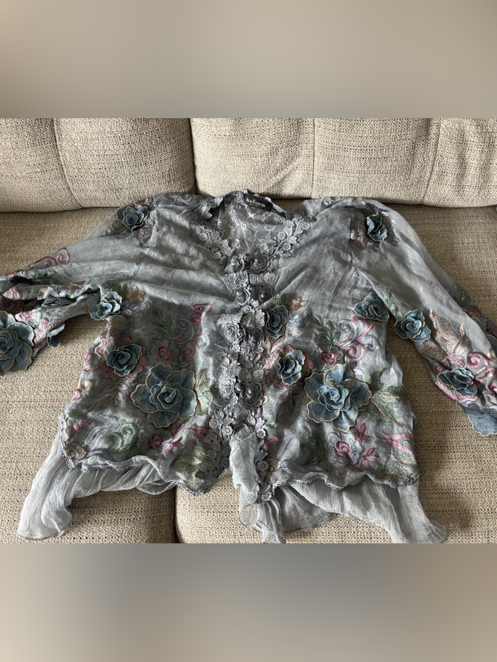 Embroidered Gray/ Blue Dress Top